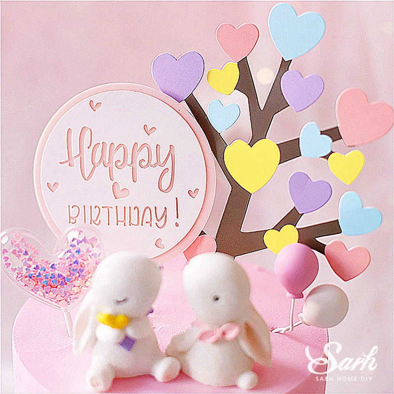 Кролик пара кролик украшение на день рождения сердце дерево розовый торт топпер