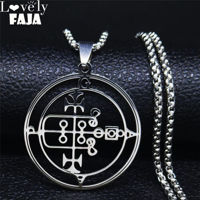 Ожерелье из нержавеющей стали для мужчин и женщин, цепочка серебряного цвета с подвеской Сатаной, колье с чокером, ювелирное изделие, N1254S03