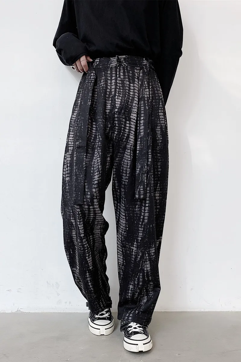

Male Vintage Loose Harem Trousers Stage Fashion Show Clothing Men Tie-Dye Gradient Casual Wide Leg Pants