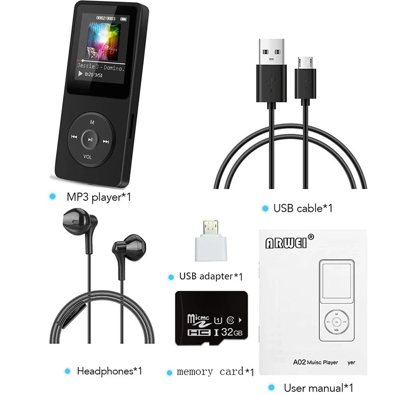 

MP3 Player up to 32GB Earphones HiFi fm Radio Sport MP 4 HiFi Portable Music Players Voice Recording Recorder TF Card