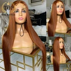 Topnormantic коричневый цвет шелковистый прямой парик с детскими волосами 13x 4 кружевной передний Реми индийские человеческие волосы парики для женщин