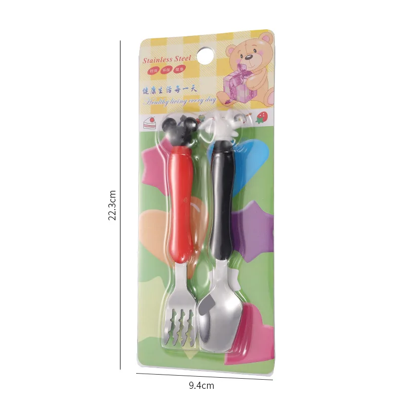 

2Pcs Baby Spoon Fork Set Safety Stainless Steel Infant Children Feeding Cutlery Utensil Cartoon Mouse Toddler Infant Dinnerware