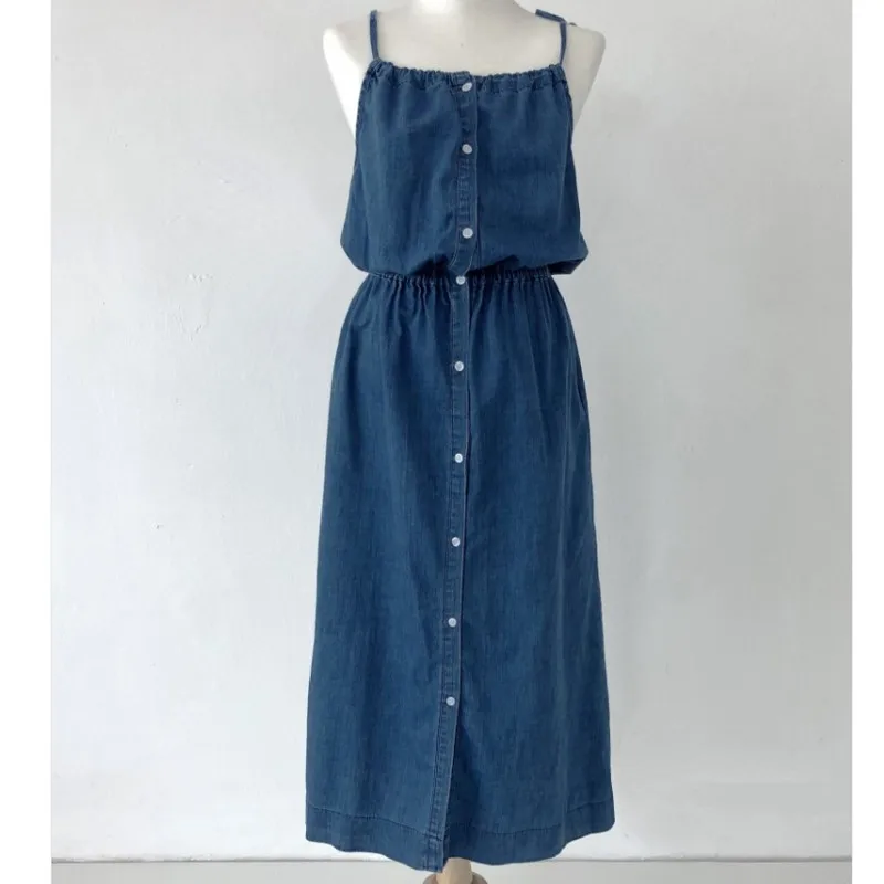 Повседневное корейское летнее платье женское джинсовое на бретельках