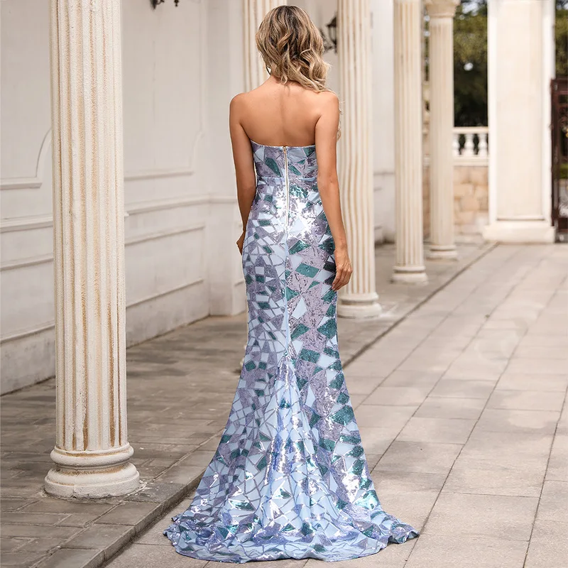 

Sexy V Neck Off The Shoulder Sequin Multi Dresses High Split Long Maxi Dress Summer Bodycon Party Dress Women Evening Elegant