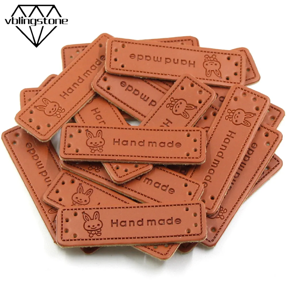 50 шт. оптовая продажа бирки ручной работы с кроликом из искусственной кожи