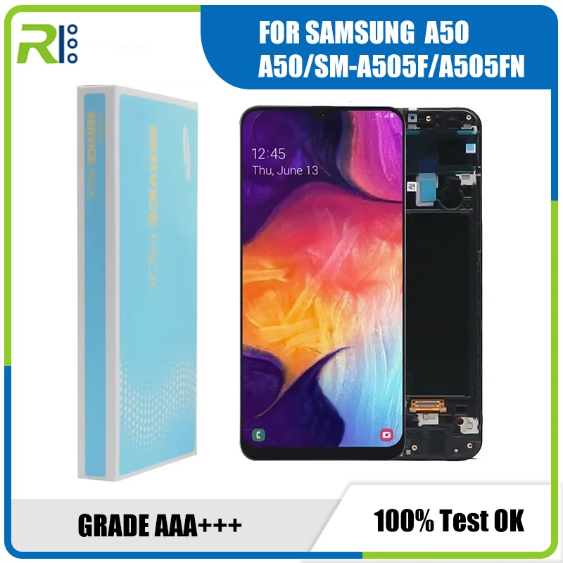 

Оригинальный Super AMOLED экран 6,4 дюйма для Samsung galaxy A50 2019 A505F/DS A505F A505FD A505A, сенсорный экран с дигитайзером и рамкой