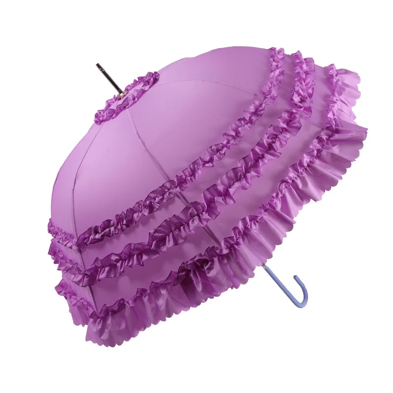 2021 Women Lace Wedding Sunny Rain Umbrella Long Handle Bridal Cute Princess Female Semi-automatic | Дом и сад