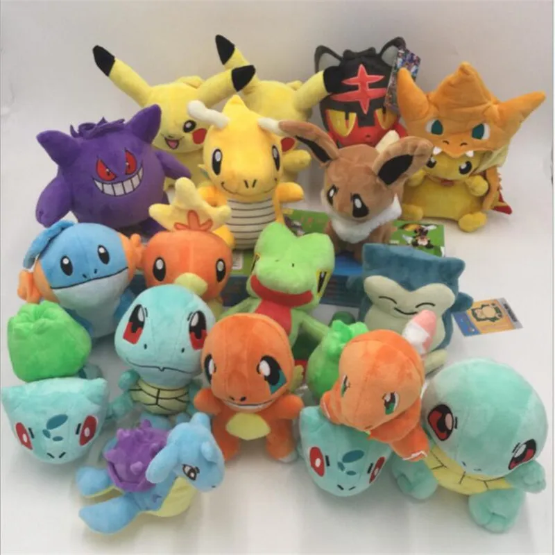 

15 Styles Mixed Pikachus Charmander Bulbasaur Squirtle Snorlax Dragonite Eevee Plush Toy For Kids Christmas Gift Lot