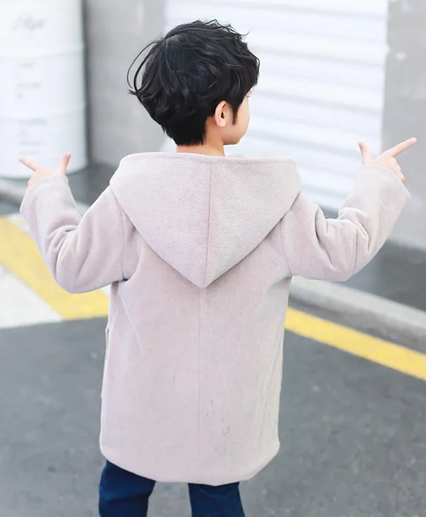 Детское шерстяное пальто с капюшоном для мальчиков модное зимнее из