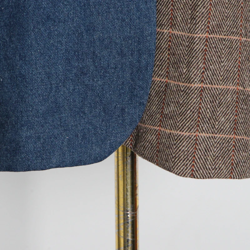 

TWOTWINSTYLE Denim Patchwork Plaid Blazer For Women Notched Long Sleeve Casual Blazers Female Fashion New Clothing 2020 Autumn