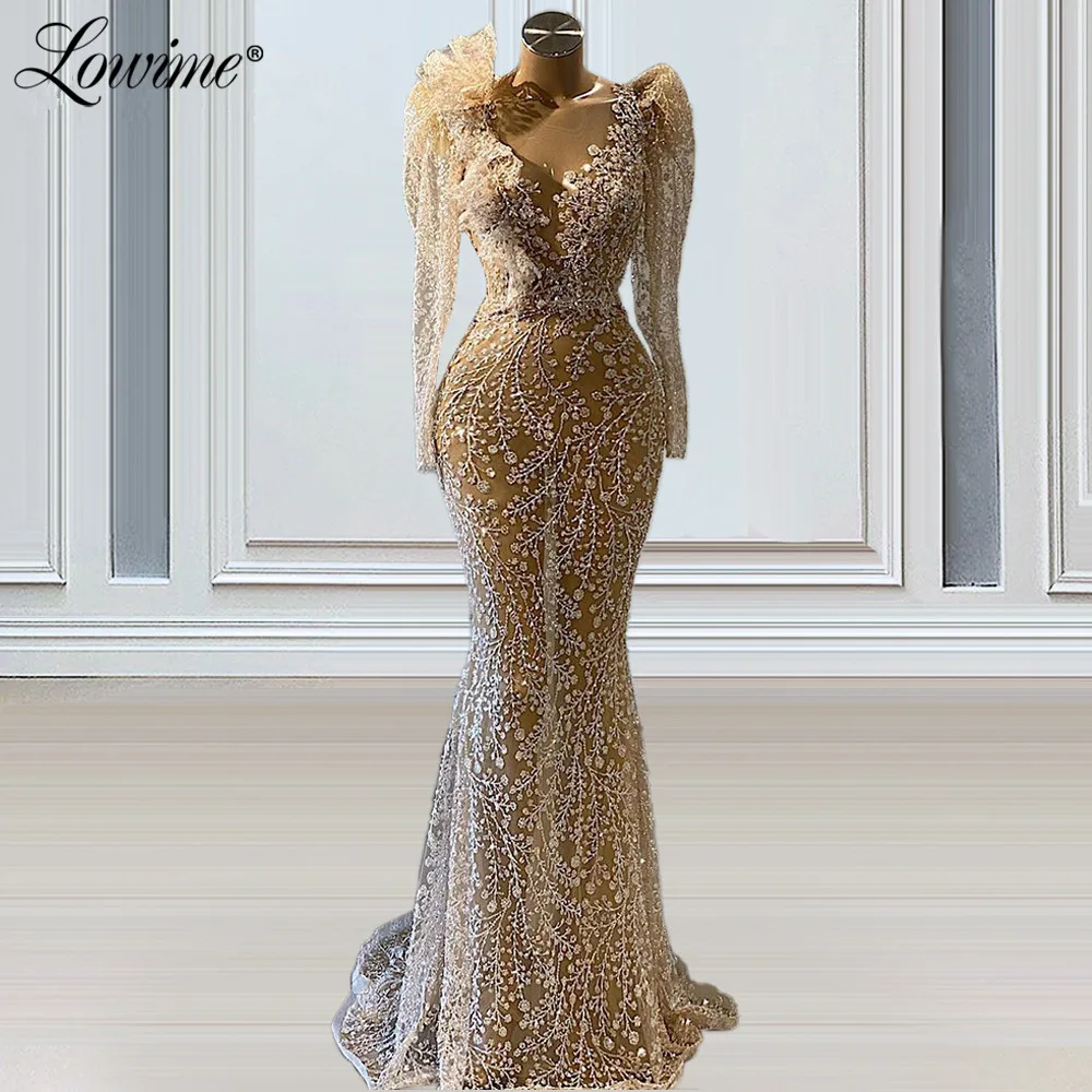 

Lowime Illusion Lace Sexy See Through Party Dress Celebrity Dresses 2022 Couture Mermaid Long Evening Dress Arabic Prom Gowms