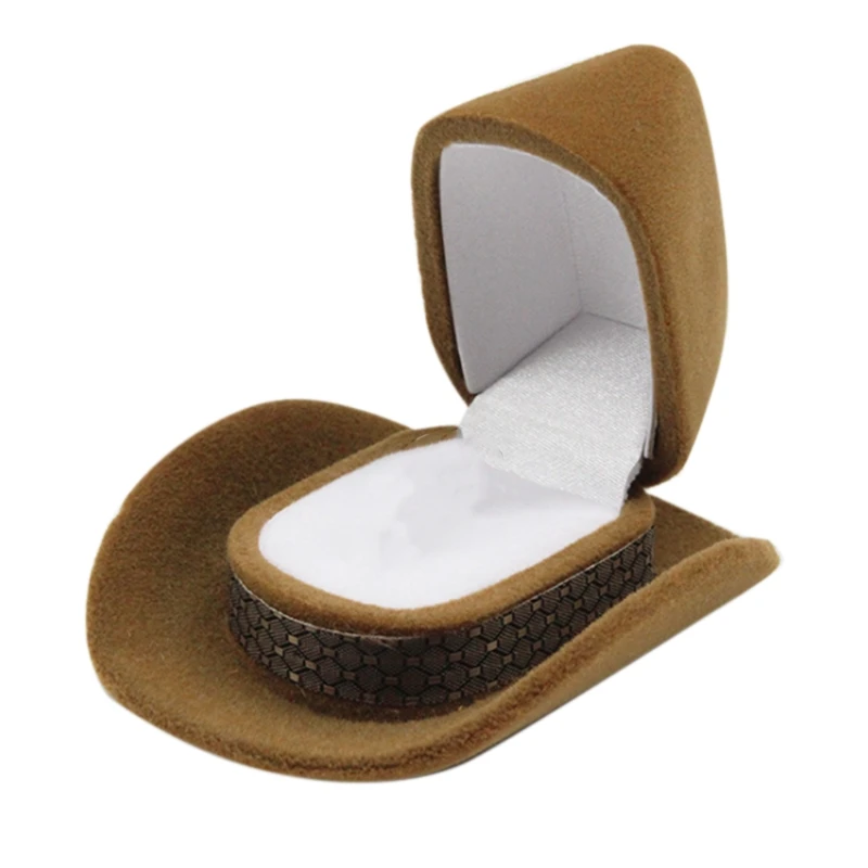 

1Pcs Creative Cowboy Hat Shape Rings Box Velvet Jewelry Display Box Storage Case Jewelry Packaging Display New