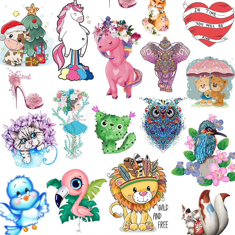 

Iron on Animal Patches for Baby Clothing DIY T-shirt Dresses Appliques Heat Transfer Vinyl Washable Sticker Stripes on Clothe