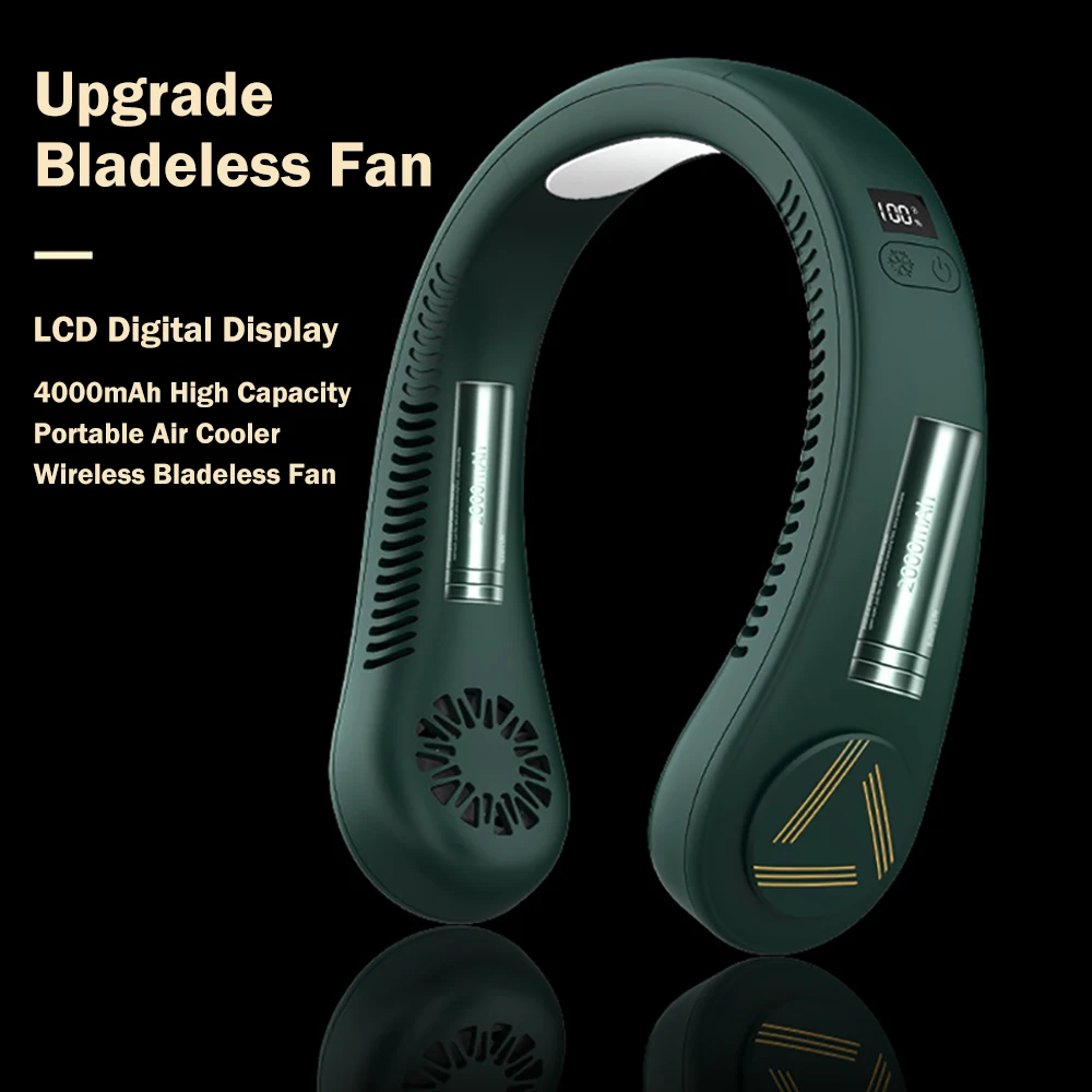 

Upgrade Bladeless Fan 4000mAh Usb Rechargeable Portable Fan LCD Digital Display Smart Neck Fans Air Cooler for Home Office