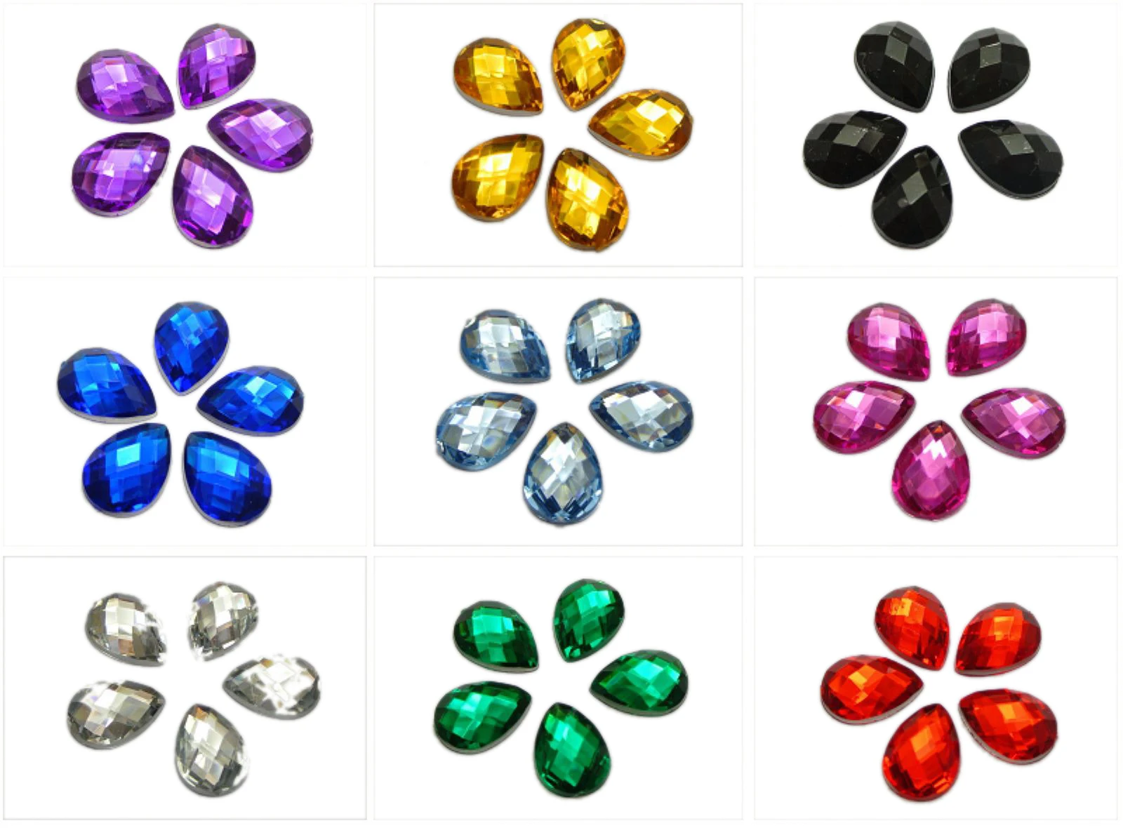 

200 Acrylic Flatback TearDrop Rhinestone Gems 10X14mm No Hole Colour Choice