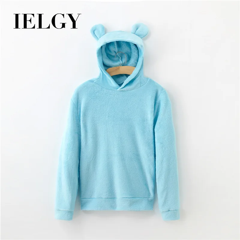 

IELGY Bear Ears Solid Color Teddy Hoodie