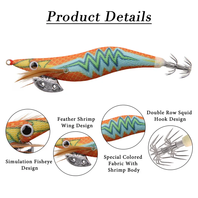 10pcs/box Luminous Squid fishing bait hooks Wooden Shrimp jigs Fishing Lures hook 12g 15g  Artificial bait with double layer box