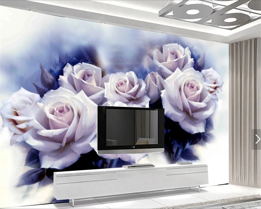 

beibehang painting 3d wallpaper custom fashion 3D embossed beautiful white rose Nordic TV background papel de parede wallpaper