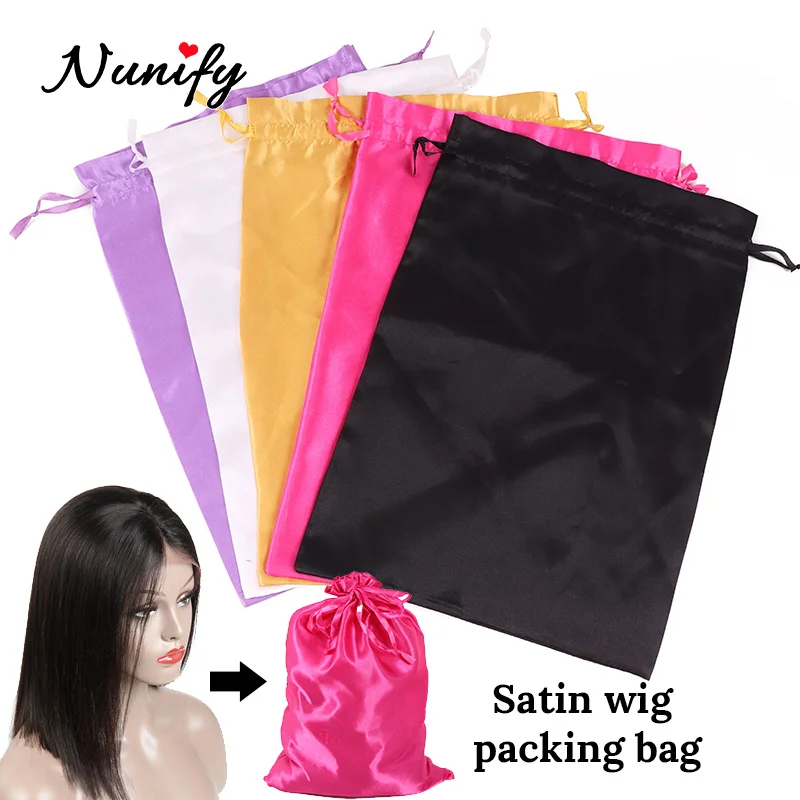 Black Golden Pink Silk Satin Wig Bags For Hair Bundles Wigs Gift 25*35Cm Hair Storage Bags For Packaging Wigs Hair Extensions