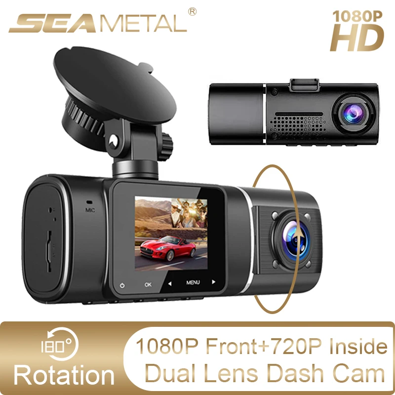 

Dual Lens Dash Cam Front 1080P/Inside 720P DVR 180 Degrees Rotation Recorder Car Camera for Uber Taxi Driver 24h Parking Monitor