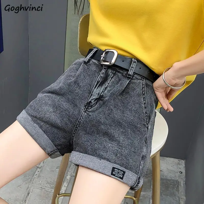 

Slim Denim Fur-line Korean-style Vintage Loose Women Lace-up Shorts Womens Summer Washed Chic A-line Leisure Wide-leg Crimping D