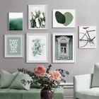 Скандинавская Картина на холсте с зелеными растениями и цветами, Скандинавский современный ландшафт, плакаты и принты, Настенная картина для декора спальни