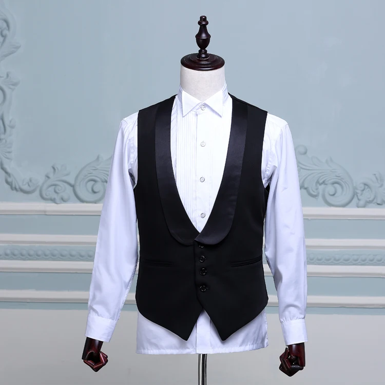 

Fashion Men's Stage Show Waistcoat Black Shawl Collar Host Master Of Ceremonies Men Suit Vest Gilet Vests & Waistcoats