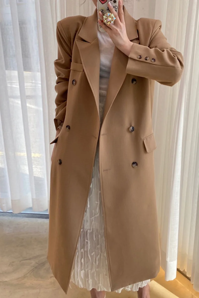 Корейский Кардиган пальто осень и зима костюм с французским лацканом двубортный