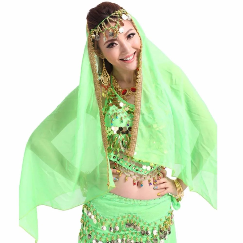 

Sexy Women Girls Belly Dance Headpiece Costumes Chiffon Golden Coins Decorate Belly Dancing Dress