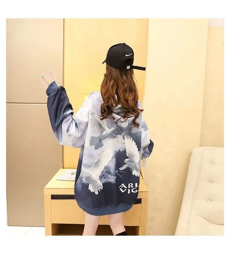 

Fashion street women's hip-hop sweater Korean version loose tie Qi design spring and autumn thin hooded jacket jacket sweatshirt