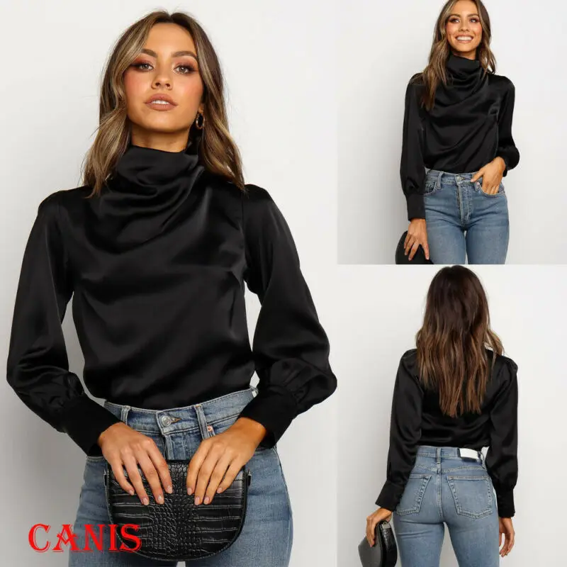 Женская однотонная открытая Водолазка с длинным рукавом свободная футболка