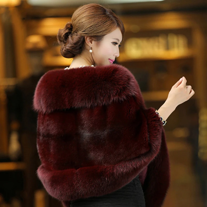 

Elegant Womens Faux Mink Cashmere Winter Warm Fur Coat Shawl Cape Fashion Solid Ladies Faux Fur Pashmina Poncho