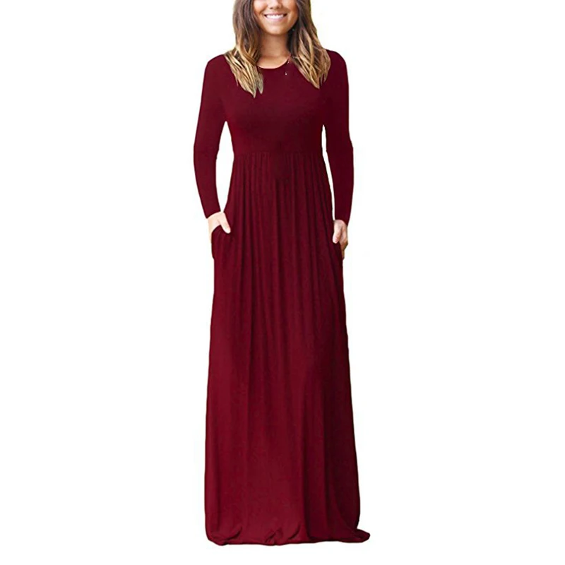 Женские вечерние платья с длинным рукавом и круглым вырезом повседневные модные