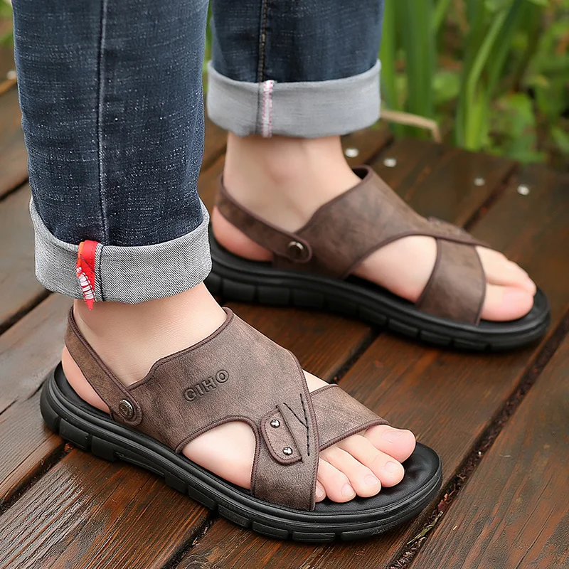 

Men's High-End Sandals 2021 New Summer Leather Soft-Soled Leather Sandals Beach Shoes Non-Slip Dual-Use Slippers