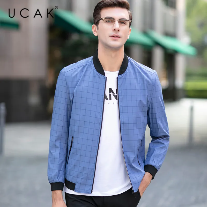 

UCAK Brand Men Clothing Streetwear Clothes jacket Fashion Plaid Blouson Homme Casual Jacket Spring New Arrival Zipper Coat U8163