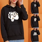 Худи в стиле Харадзюку, модная Толстовка с принтом в виде головы кошки, Женская Повседневная Толстовка в стиле ретро, темно-синего цвета