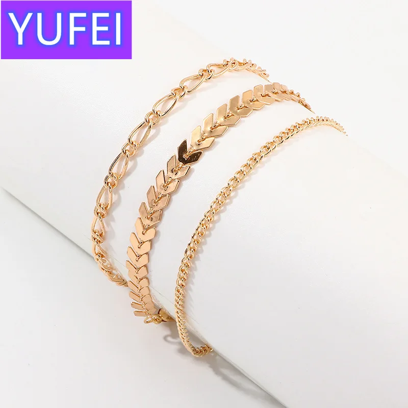 

Gold Silver Color Alloy Punk 3 Pcs/Set Ankle Chains Female Simple Anklets for Women 2020 Fashion Summer Beach Foot Jewelry