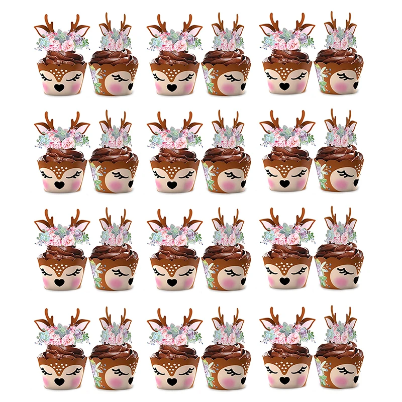 24 комплекта бумажные вставки с рисунком оленя|Товары для украшения тортов| |