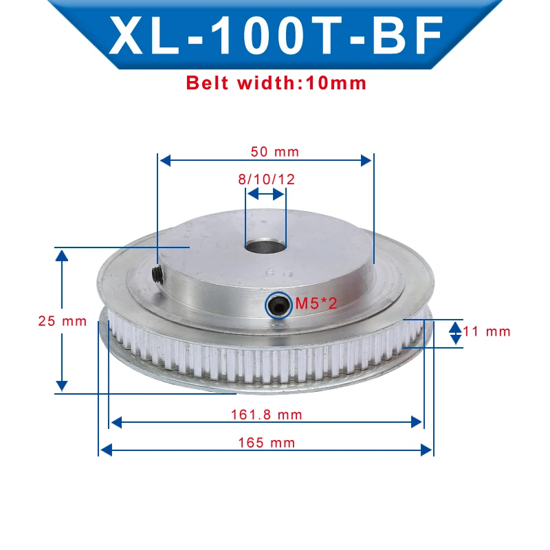 

XL 100T Timing Pulley Bore 8/10/12 mm Teeth Pitch 5.08 mm Aluminum Pulley Wheel slot Width 11 mm For 10 mm XL Timing Belt 1 pc