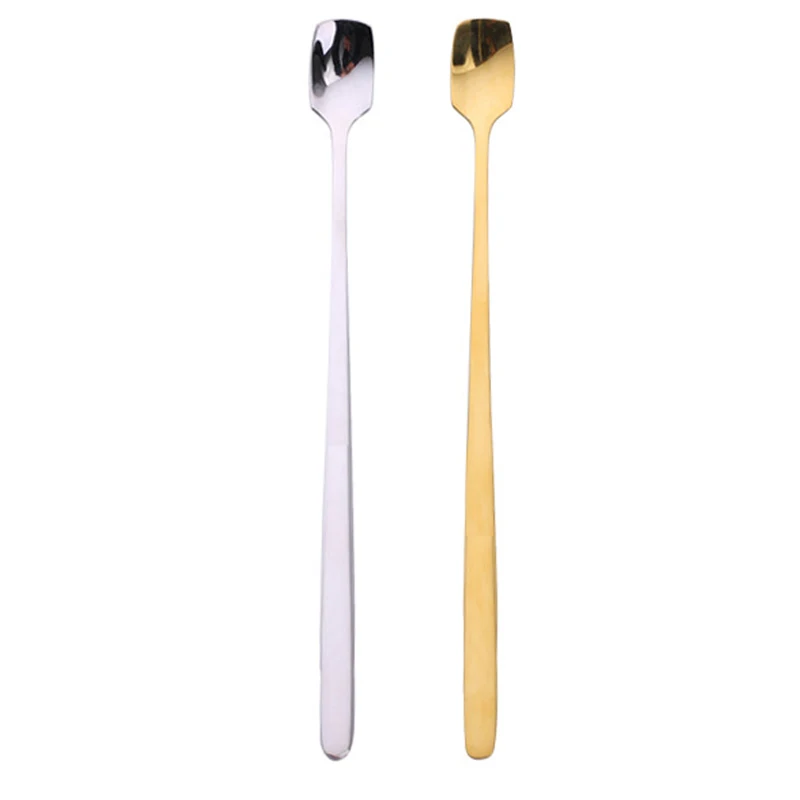

1 Pc Long Handle Ice Cream Spoon Stainless Steel Square Head Mirror Polishing Milk Tea Coffee Stirring Spoons Flatware Utensils