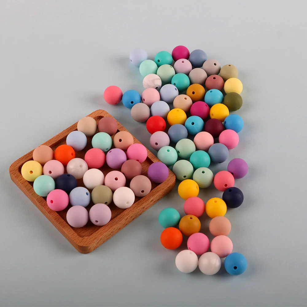 Sunrony-Cuentas de silicona para dentici&oacute;n de beb&eacute;, mordedor seguro de grado alimenticio, redondas, a la moda, 15mm, 50 unids/lote-2