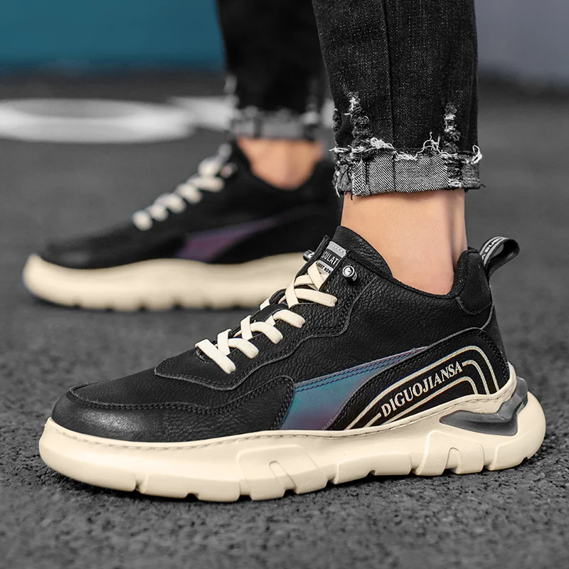 

2020 Hot Leather Sneakers For Men White Black Fashion Shoes Mens Designer Casual Men Sneakers Comfortable Man Walking Footwear