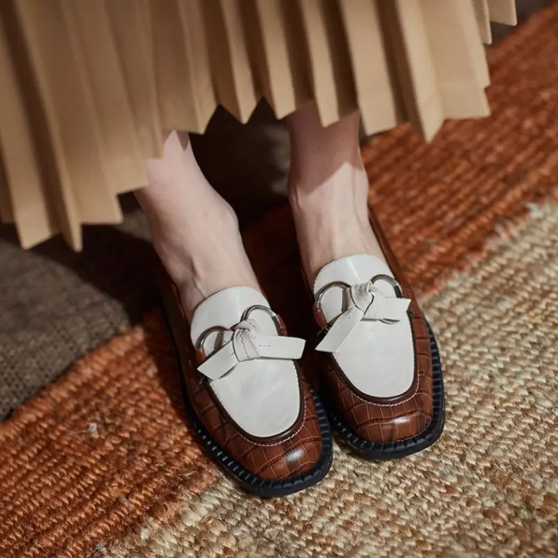 

Rizabina Size 33-40 New Fashion Women Real Leather Flats Square Toe Shallow Slip On Shoes Tassel Vintage Shoes Ladies Footwear