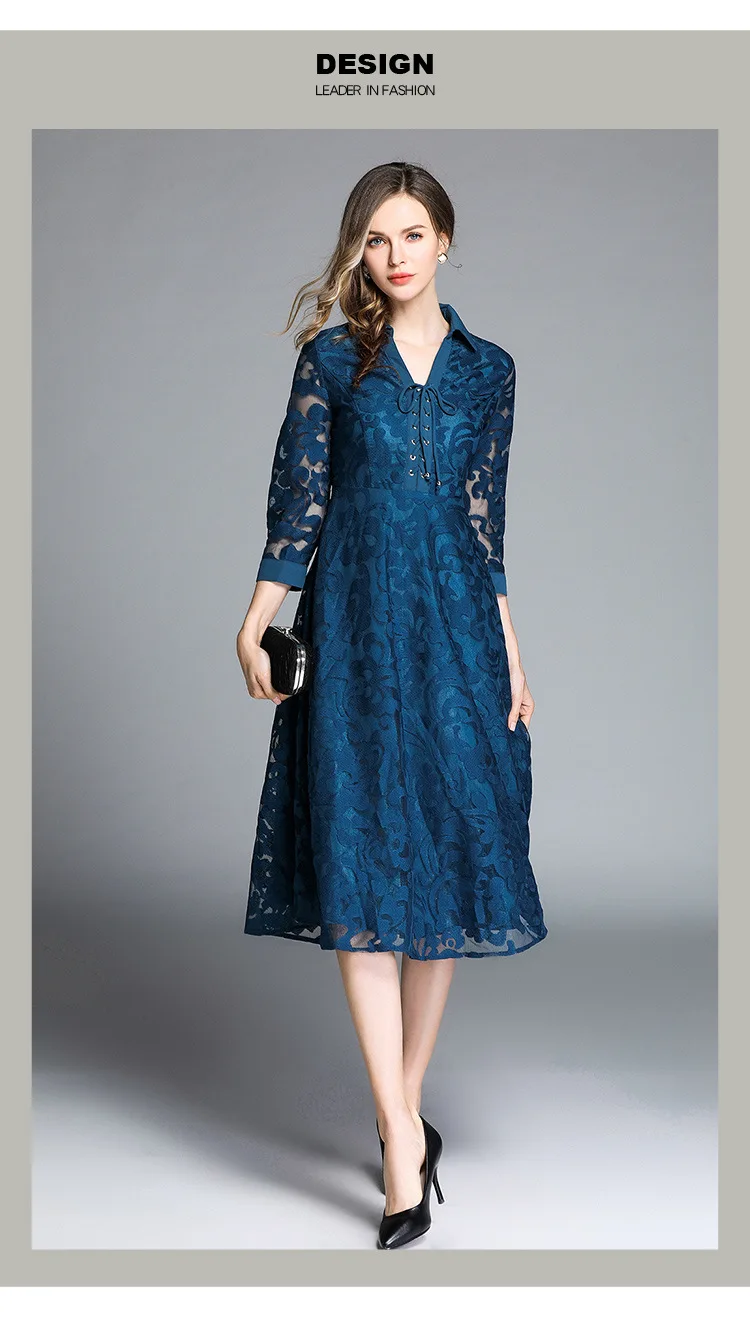 

Women's Dress Lace Party Girl's Dresses New Casual Solid Fashion Office Lady Polo A-LINE Knee-Length Summer Mid-Calf Houthion