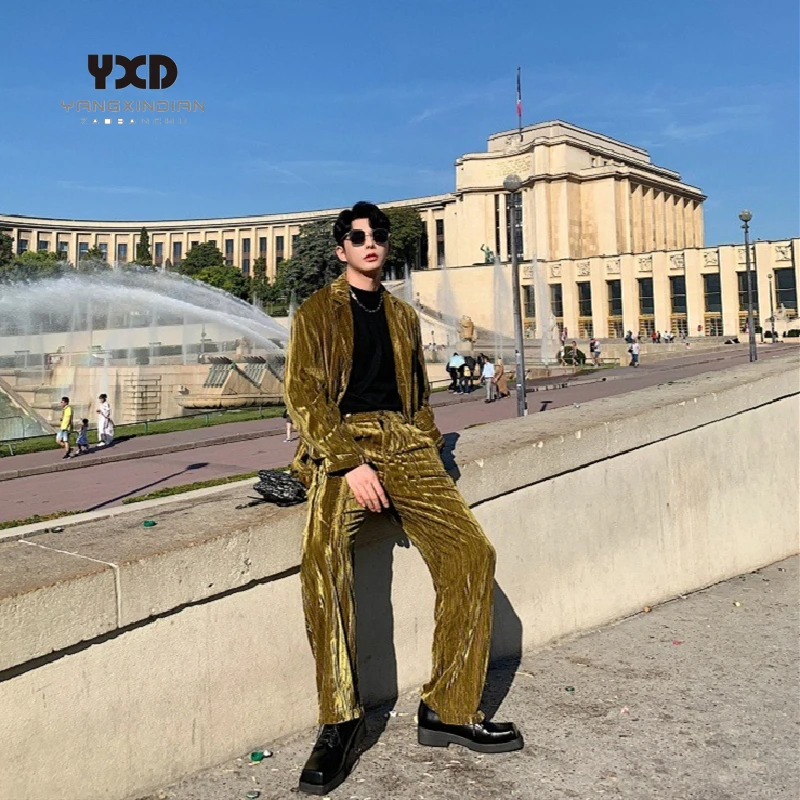 

Men Clothing Autumn High End Customized Fashion Crumpled Velvet Loose Vintage Pants Men's Solid Straight Trousers Casual Pants