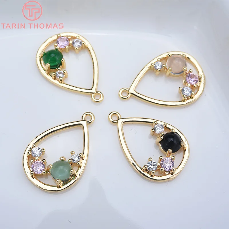 Латунь с покрытием 24-каратным золотом и цирконами в форме капли 4 шт. 12 х18 мм