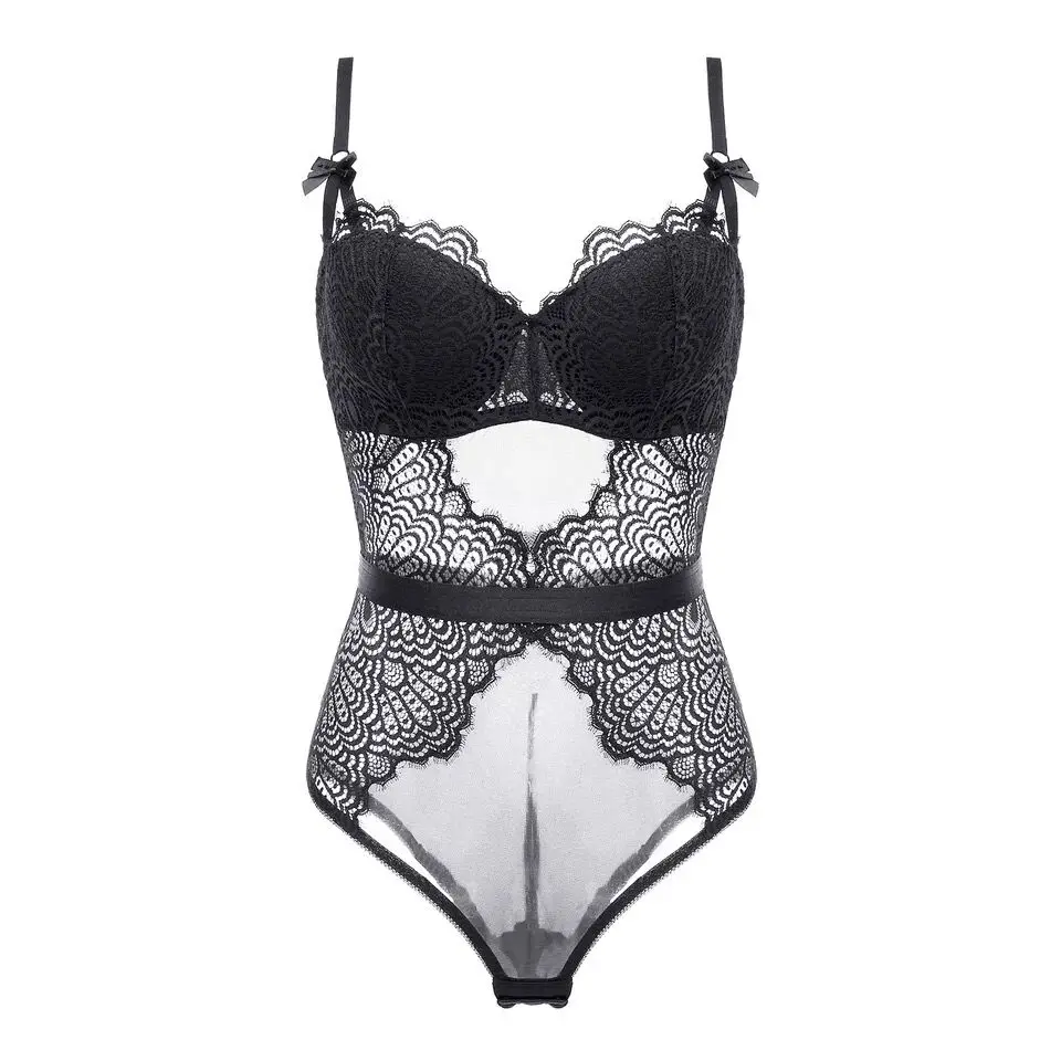 Black Anlito, сексуальное кружевное бюстье и корсет для женщин,, Кружевное боди с вырезом на шее, комбинезон, очаровательное дамское бельё, готический корсет - Цвет: Black
