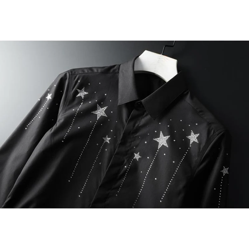 

Luxury Star Beading Shirt Men High quality Cotton Long Sleeve Slim Chemise homme Casual Business male Dress Shirts Plus Size