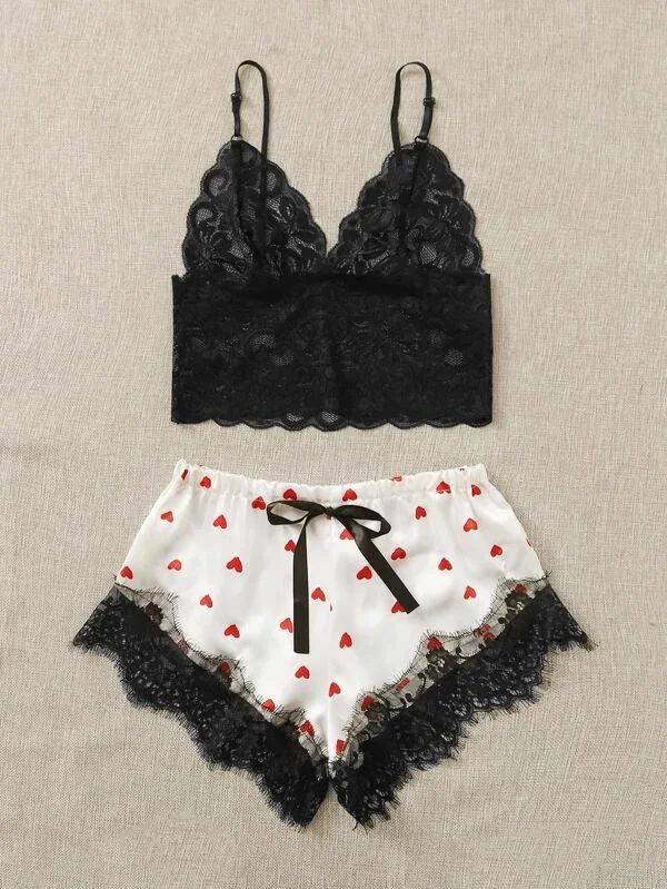 

2020 New Women's Sexy Lovely Sleepwear Sets Lingerie Lace Cami + Short Bridal Lace Pink Trim Nighties