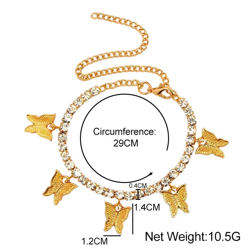 

INS Fashion Butterfly anklet Rhinestone Tennis Chain Foot Chain Jewelry for Women Summer Beach Anklet Butterfly Barefoot Chain
